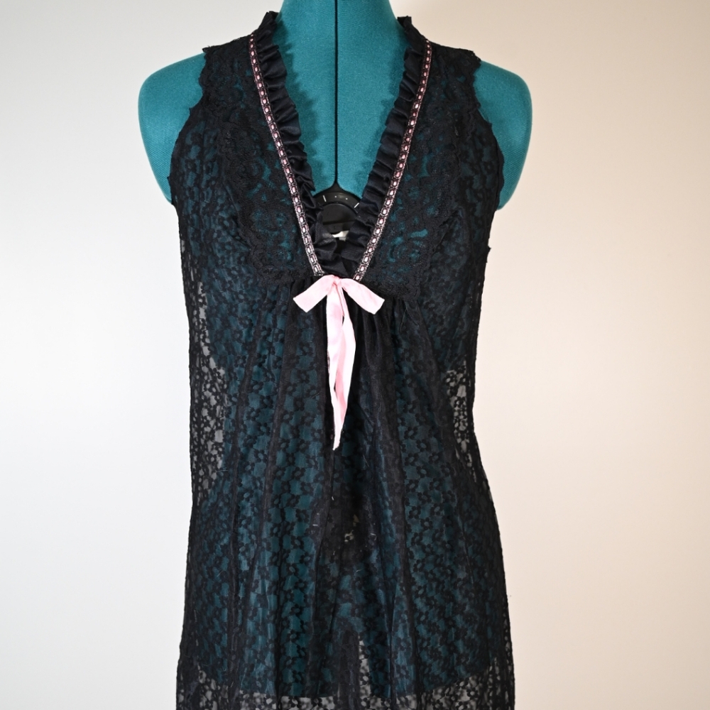 Lace Slip Dress Lingerie M Black